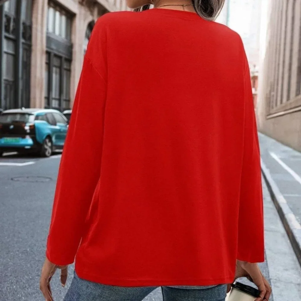 Happy Letter Graphic Casual comfy long sleeved Tee red - Picture 2 of 3